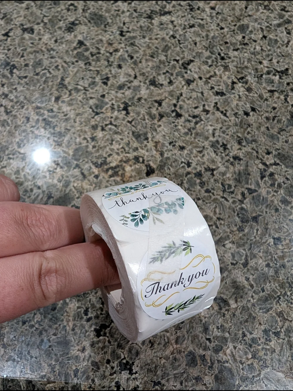Thank You Botanical Sticker Labels - Green Floral Party Seals (500 pcs) 1 Roll